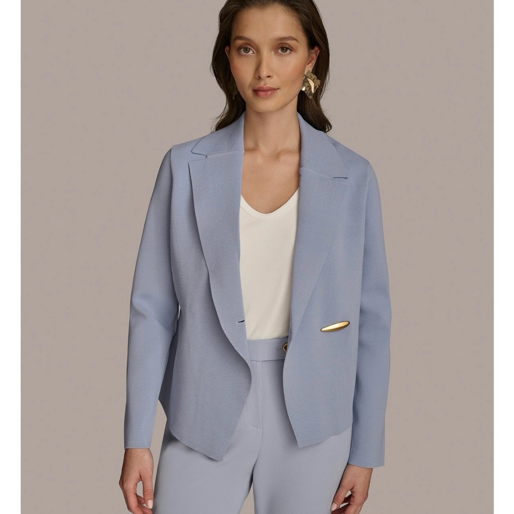 Donna Karan XL women’s hardware closure Sky Blue sweater Blazer NWT